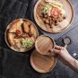 3 PCS Wooden Round Serving Tray Retro Pizza, Salad, Fruit, Dessert, Bread