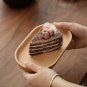 1Pc Solid Wood Round Plate Japanese Style Snack Dessert Tray, DarkColor