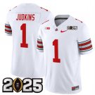 Men's Ohio State Buckeyes #1 Quinshon Judkins White 2025 CFP Final Patch Jersey