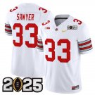 Men's Ohio State Buckeyes #33 Jack Sawyer White Gold 2025 CFP Final Jersey