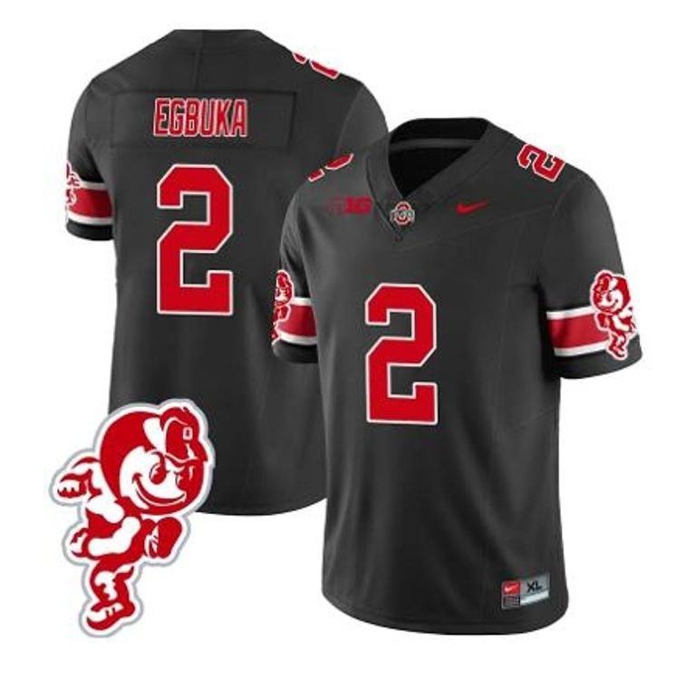 Emeka Egbuka Jersey #2 Ohio State Buckeyes Football Brutus Buckeye Patch Black