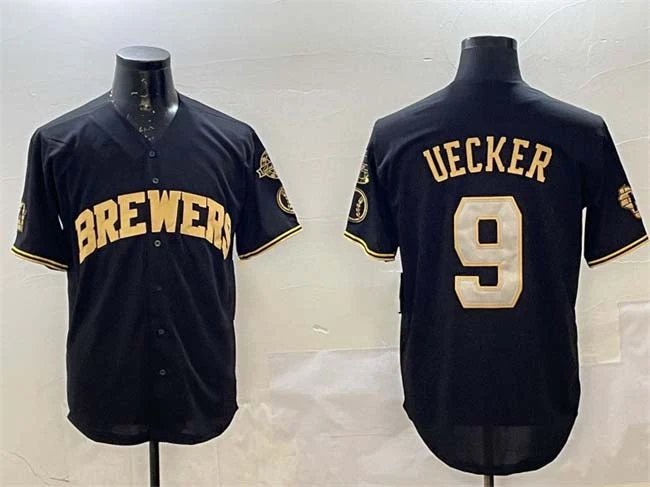 Milwaukee Brewers #9 Bob Uecker Black Gold With Home Patch Limited