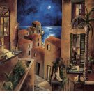 Tropical Full Moon Ocean Art Lourenco Wall Decor Palm Trees Painting Print