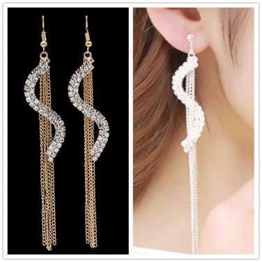 Chain Tassel Crystal S Shape Drop Earrings For Women Long Ear Line