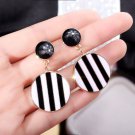Exaggerated Oil Drip Black White Stripes Round Pendant Dangle Earrings For Women