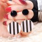 Exaggerated Oil Drip Black White Stripes Round Pendant Dangle Earrings For Women