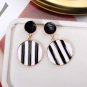 Exaggerated Oil Drip Black White Stripes Round Pendant Dangle Earrings For Women
