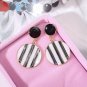 Exaggerated Oil Drip Black White Stripes Round Pendant Dangle Earrings For Women