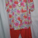  Womens's Orange Sparkle Capris &  Floral Top - Sz. 2X
