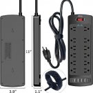 ALESTOR Surge Protector with 12 Outlets and 4 USB Ports, 6 Feet Extension Cord