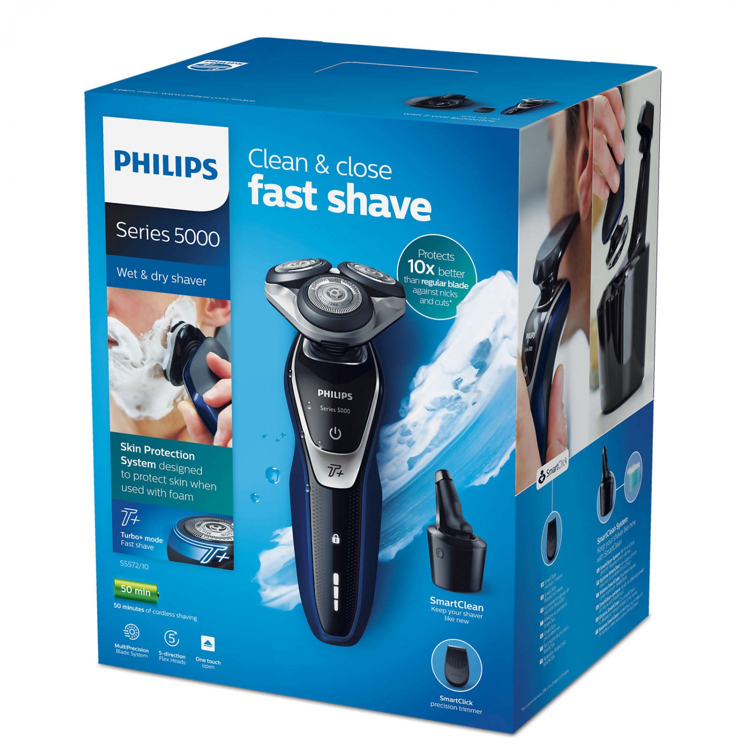 New Philips Shaver Series 5000 Wet & Dry Electric Shaver With SmartClean S5572/10