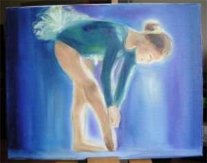 Christine Wong One Of A Kind Original Oil Paintings *BLUE BALLET* Girl 14" by 11"