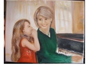 Christine Original Oil Paintings GIRL MOM WHISPER PIANO