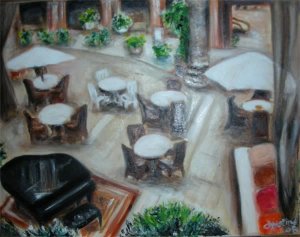 Christine ART Original Oil Paintings PIANO LOUNGE CAFE*