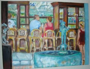 Christine ART Original Oil Painting SUMMER ISLAND CAFE