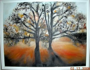 Christine ARTS ORIGINAL Oil Painting SUNSET TREE SHADOW