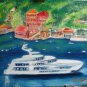 Christine ART Original Oil Painting SHIP BOATS BLUE SEA