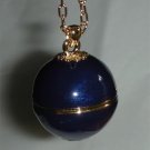 Estee Lauder Collectible Blue Enamel Ball Solid Perfume Compact Gold Chain DISC