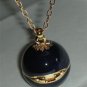 Estee Lauder Collectible Blue Enamel Ball Solid Perfume Compact Gold Chain DISC