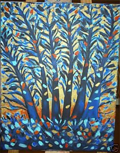 Christine Original Acrylic Painting BLUE TREE MOONLIGHT Signed 2009