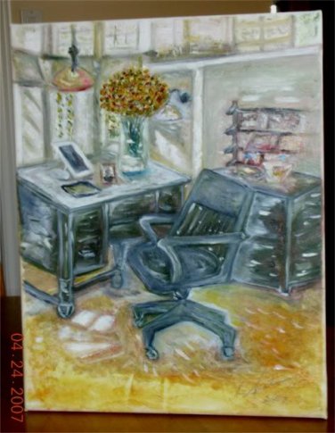 Christine ART Original Oil Painting DREAM OFFICE Signed 2007 by Artist
