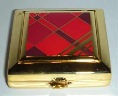 ESTEE LAUDER Powder Compact RED TARTAN 2006 Enamel Square Shape Limited NIB!
