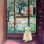 Christine ART Original Oil Painting Puppy by the window Signed by Artist 2009