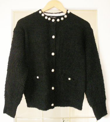CHANEL Cashmere Sweater Cardigan Top Pearl Beaded Applique!