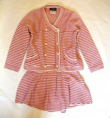 CHANEL 2014 Knitwear Sweater Cardigan Skirt Set Pink Stripes Size 36 ITALY NWOT