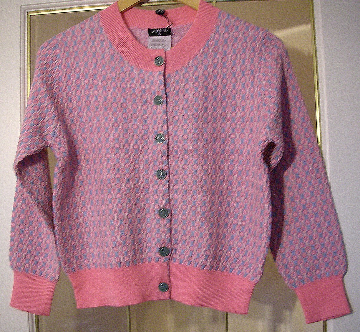 Chanel Sweater Knitwear Cardigan Pink/Grey Checker Cotton Blend Size 38(italy) Nwot!