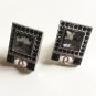 CHANEL Black Crystals Stud Earrings Rectangle 2015 Fall/Winter Hallmark NIB!