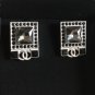 CHANEL Black Crystals Stud Earrings Rectangle 2015 Fall/Winter Hallmark NIB!