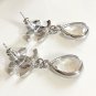 CHANEL Tear Drop Clear Crystal Dangle Earrings CC SILVER Stud