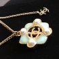 CHANEL Chain Necklace 2016 Summer Small Green Gripoix Pearl Pendant Hallmark