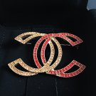 CHANEL Red & Gold Crystal Double CC Booch Pin 2015 Authentic Hallmark NIB