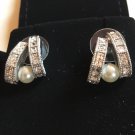CHANEL Double Row Crystal Pearl Stud Earrings CC 2015 Hallmark Authentic