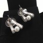 CHANEL Double Row Crystal Pearl Stud Earrings CC 2015 Hallmark Authentic