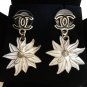 CHANEL Black CC Stud Flower Dangle Earrings WHITE Chrysanthemum Enamel Petal