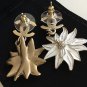 CHANEL Black CC Stud Flower Dangle Earrings WHITE Chrysanthemum Enamel Petal