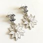 CHANEL Black CC Stud Flower Dangle Earrings WHITE Chrysanthemum Enamel Petal