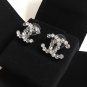 CHANEL Paris-Salzburg Swarovski Grey Silver Crystal CC Stud Earrings