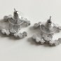 CHANEL Paris-Salzburg Swarovski Grey Silver Crystal CC Stud Earrings