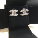 CHANEL CC Stud Earrings Soft Violet/Clear Crystal Rhinestone 2015 Hallmark NEW