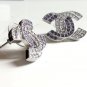 CHANEL CC Stud Earrings Soft Violet/Clear Crystal Rhinestone 2015 Hallmark NEW