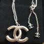 CHANEL BLUE Baguette CC Crystal Pendant Necklace SILVER Chain Authentic NIB!