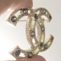 CHANEL Grey Crystal Pearl Brooch Pin Gold Metal Hollow Design 2017 NIB
