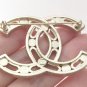 CHANEL Grey Crystal Pearl Brooch Pin Gold Metal Hollow Design 2017 NIB