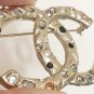CHANEL Rome Paris Pearl Rhinestone Crystal Brooch Pin VINTAGE GOLD CC Authentic