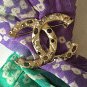 CHANEL Rome Paris Pearl Rhinestone Crystal Brooch Pin VINTAGE GOLD CC Authentic