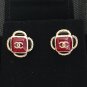 CHANEL Vintage Gold Stud Earrings Red Enamel CC Retro Jewel Authentic NIB